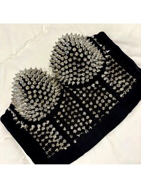 Black Studded Spike Bandeau Top - Silver Spikes
